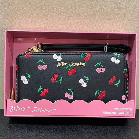 Betsey Johnson | Heart/Cherry Embroidered Wallet w/ Removable Wristlet Strap - Picture 10 of 12